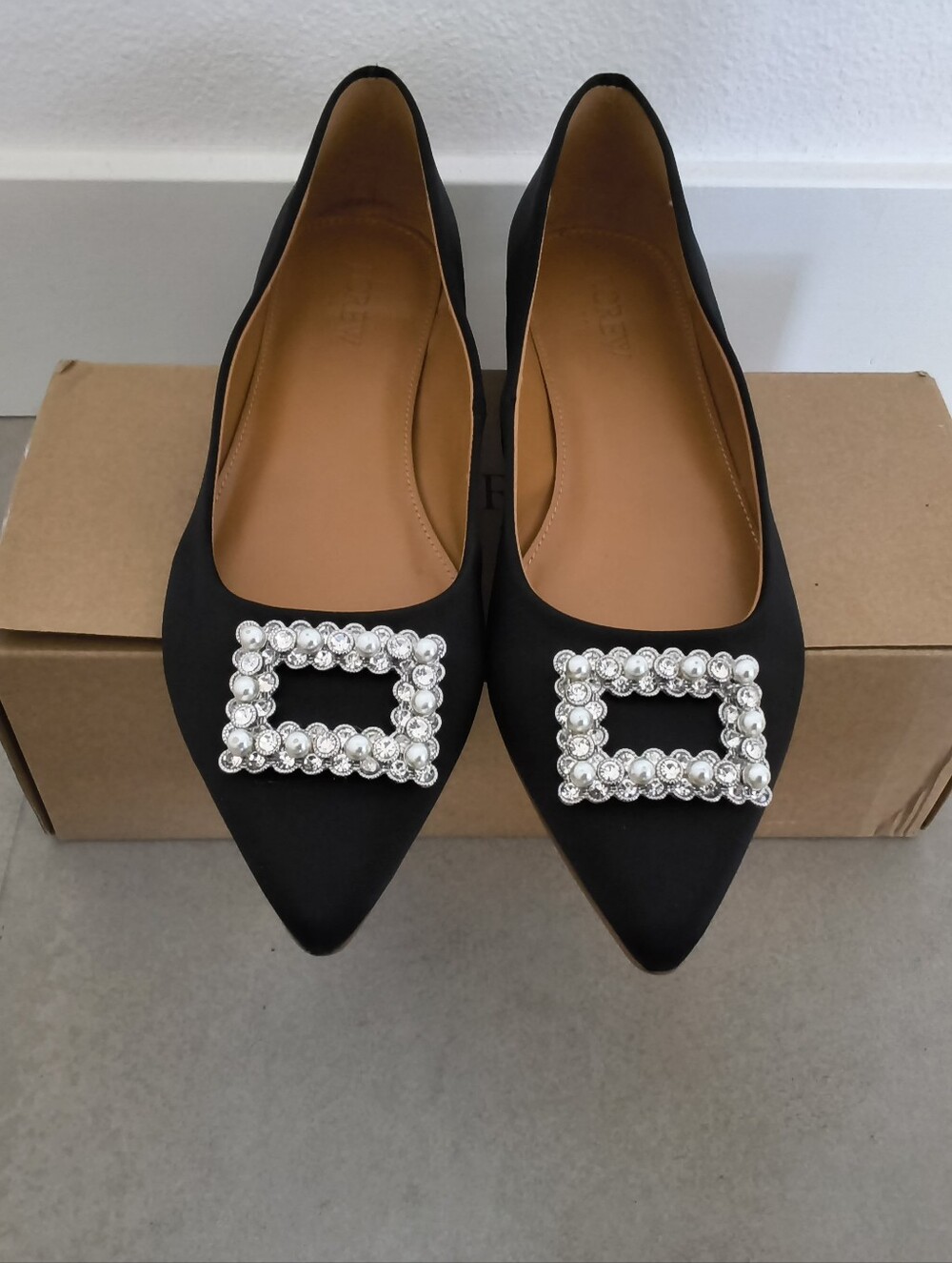 J. Crew "Marina" Crystal Buckle Satin Pointy Toe Flats Size 8
